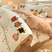 全棉纯棉四件套，可爱卡通风儿童床单被套床上用品，单人三件套床笠款