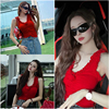 宋智雅明星同款红色立体玫瑰花吊带背心女夏季海边穿搭绝美小上衣