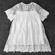 韩版童装春秋夏季款短袖女童蕾丝连衣裙长袖中大童裙子白色公主裙