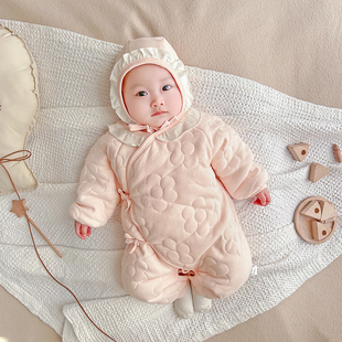 婴儿新生儿连体衣冬季纯棉，a类初生女宝宝加厚棉袄，衣服保暖外出服