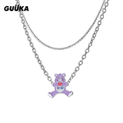 GUUKA&爱心小熊联名紫色小熊吊坠叠戴项链女 设计感小众潮牌配饰