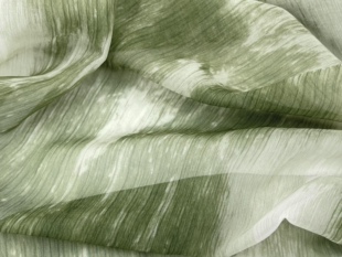 设计感 苔藓绿色水墨风格竖纹不规则扎染雪纺半透明布料 汉服纱裙