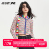 杰茜莱短款v领条纹显瘦针织开衫，女春秋季打底毛衣jessyline