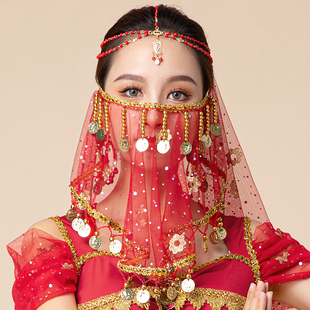 印度舞演出服装配饰敦煌舞蹈遮脸面纱，异域表演面罩道具蒙面纱巾女