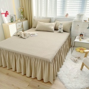 100%纯棉纯色水洗棉夹棉，绗缝床裙全棉床罩单件床单简约四季通用
