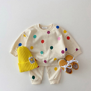 ins23春秋款韩国婴幼儿可爱气球，卫衣2件套装宝宝泡泡袖连衣裙