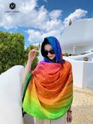 高档秋季彩虹色星星丝巾空调，披肩两用长款渐变色，防晒百搭沙滩围巾