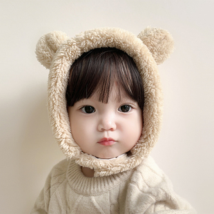 宝宝帽子冬季可爱小熊造型婴儿，护耳帽一体保暖冬，款男女儿童毛绒帽(毛绒帽)