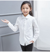 女童长袖白衬衫春秋中大童校园款纯棉白色，衬衣儿童女孩小学生校服
