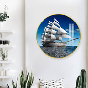 儿童房装饰画圆形有框画一帆风顺帆船挂画客厅卧室床头餐厅墙壁画