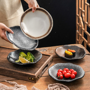 日式餐具陶瓷高级感仿古粗陶盘子小吃刺身，异形老瓷器凉菜艺术碟子