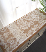白色桌旗亮片 钉珠刺绣欧式蕾丝30x142欧式垫桌布法式复古龙骨