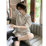 polo领休闲运动套装女夏学生韩版宽松显瘦短袖短裤时尚两件套