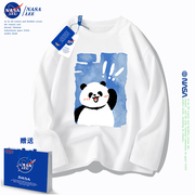 NASA熊猫长袖T恤男女款2024春秋潮流ins宽松纯棉内搭打底上衣