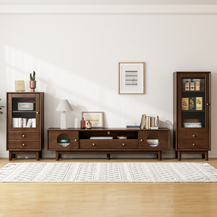 北欧实木电视柜组合柜，现代简约高低地柜落地储物柜，小户型客厅家具