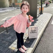 韩系女小童春款娃娃衫两件套2024洋气时尚宝宝韩版衬衣喇叭裤