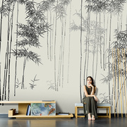 新中式竹林水墨意境大气背景墙纸玄关壁纸壁画进门墙贴画立体自粘