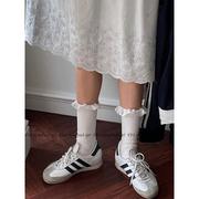 花边袜子白色堆堆袜芭蕾风薄棉，木耳边中筒袜可爱韩版少女短袜纯棉