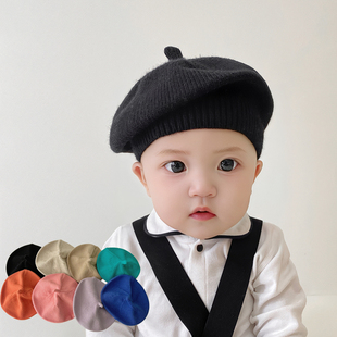 婴儿帽子春秋薄款宝宝贝雷帽，男女儿童毛线针织帽纯色，光板秋冬季潮