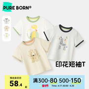 博睿恩男女宝宝t恤2024夏婴儿(夏婴儿，)可爱动物印花短袖上衣