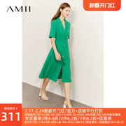 amii2023夏知性(夏知性)通勤连衣裙，女正肩短袖收腰西装翻领修身裙子