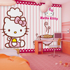 粉色卡通hellokitty猫儿童房，墙纸公主房女孩卧室，背景环保墙布壁画