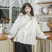 艺野系设计感小众灯笼袖白衬衫，女夏日系，学院风宽松慵懒长袖衬衣