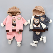 女宝宝童装秋冬三件套装洋气0-1-2-3岁婴儿加绒加厚男童冬装卫衣4