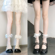 甜美白色花瓣边蕾丝网格，jk中筒袜子，洛丽塔玻璃丝夏季薄玛丽珍短袜