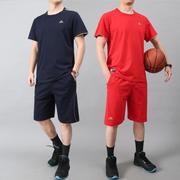 全棉红色运动套装夏季短袖T恤 圆领本命年宽松运动服大码篮球服男