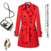 大红色风衣女小个子春秋季韩版中长款修身显瘦双排扣长袖外套