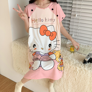 睡衣女夏季短袖薄款睡裙卡通凯蒂猫可爱韩版孕妇宽松加大码家居服