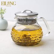 台湾宜龙家用办公加厚高硼硅耐热玻璃茶大师如意纹煮花茶壶大容量