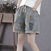 High-rise embroidered loose denim shorts高腰刺绣宽松牛仔短裤