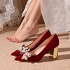 粗跟婚鞋女2023年中式红色结婚新娘鞋子不累脚孕妇可穿高跟鞋