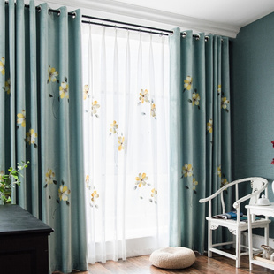 新中式手绘窗帘遮光成品意大利绒布简约现代客厅卧室艺术窗帘定制