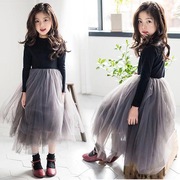 女童连衣裙2023春季韩版儿童，蓬蓬纱裙中大童装黑色蕾丝公主裙