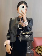 新中式国风短外套女春装气质复古高级感立领盘扣夹克拼接长袖皮衣