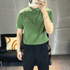 夏季短袖t恤男士polo衫小熊刺绣绿色，潮轻熟修身透气韩系翻领t