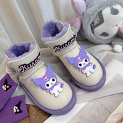 儿童紫色雪地靴女款2024冬季女童加绒加厚冬款大棉鞋防水靴子