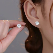 s999纯银针雪花锆石耳钉，2023年养耳洞耳环小巧气质，高级感耳饰