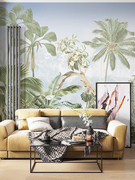 无缝壁布壁画2023风景墙纸定制客厅背景热带植物彩绘墙布全屋