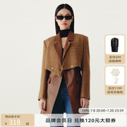 HPLY荷比俪冬季美拉德色系女两件套毛呢皮质短外套女