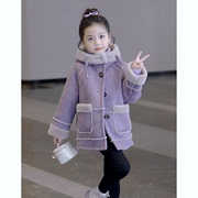 韩国童装2024女童加绒外套韩版秋冬季儿童加厚皮毛，一体大衣