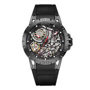 士手表镂空表带运动男全自动机械休闲硅胶圆形不锈钢夜光国产腕表