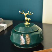 现代简约轻奢合金陶瓷，带盖烟灰缸北欧美式创意收纳盒装饰工艺品