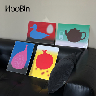 hoobin家居装饰挂画微喷背板，塑封石榴无花果，鸭子蛋茶壶多巴胺