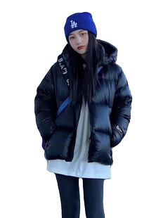 b短款羽绒服男女冬季韩版宽松加厚白鸭绒(白鸭绒，)连帽面包服外套