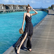 马尔代夫度假沙滩裙裤女小个子阔腿裤吊带露背连体裤海边拍照衣服