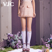 VJC/威杰思春夏女装粉红色高腰气质甜美流苏边小香半身裙